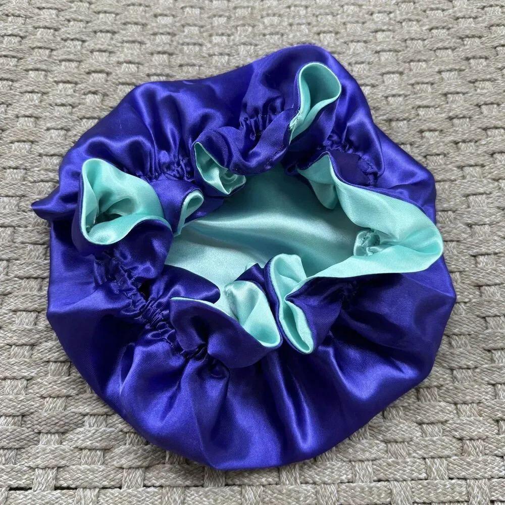 Reversible Satin Sleep Bonnet – Blue & Purple– Extra Large, Elastic Fit